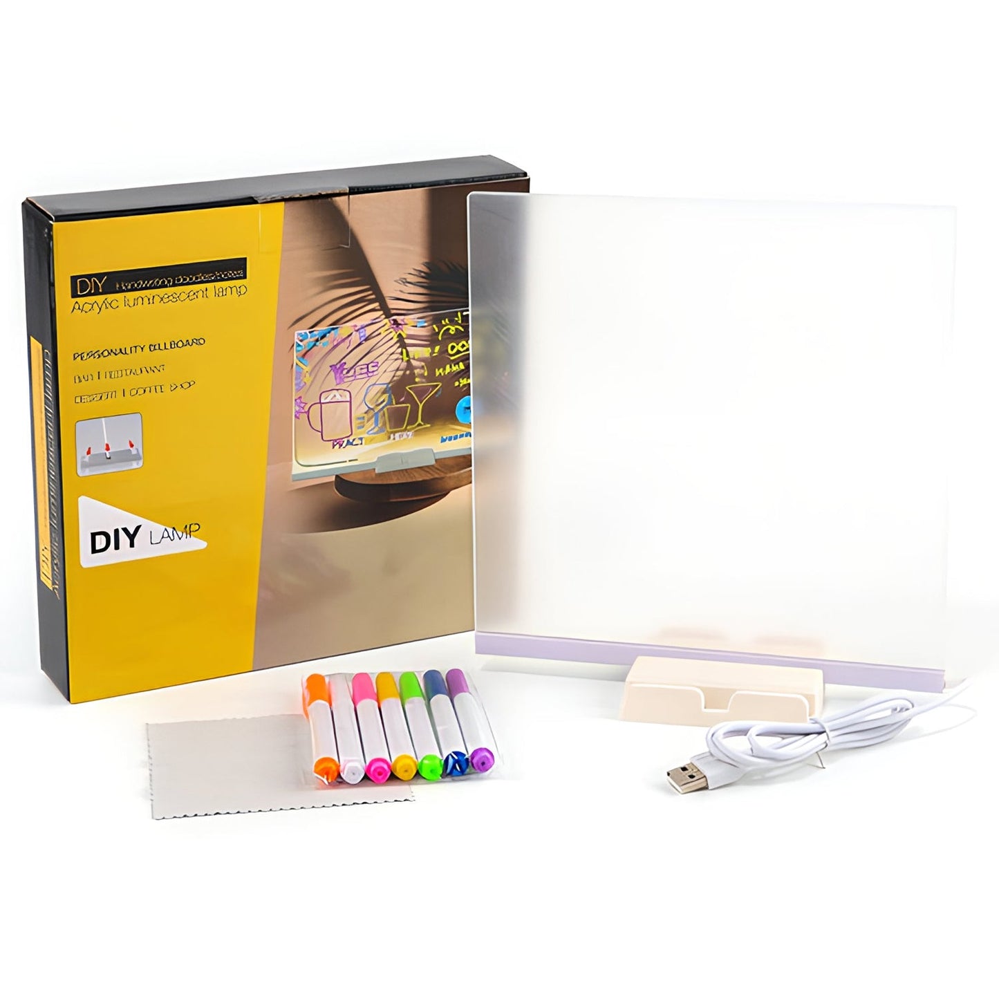 LED Light-Up Writing Board with Markers – Colorful DIY Acrylic Writing Pad with Stand & Erasable Pens for Kids