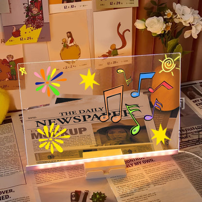LED Light-Up Writing Board with Markers – Colorful DIY Acrylic Writing Pad with Stand & Erasable Pens for Kids