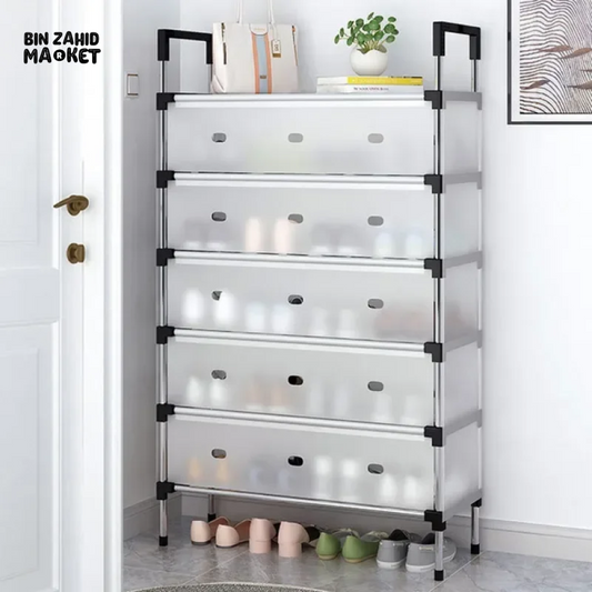 DUSTPROOF SHOE ORGANIZER RACK HEAVY DUTY STORAGE STAND FOR SHOES HEELS TOYS & MORE – HALLWAY DORM & GARAGE - 6 LAYER