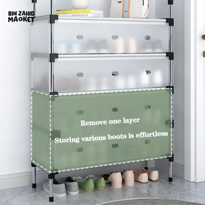 DUSTPROOF SHOE ORGANIZER RACK HEAVY DUTY STORAGE STAND FOR SHOES HEELS TOYS & MORE – HALLWAY DORM & GARAGE - 6 LAYER